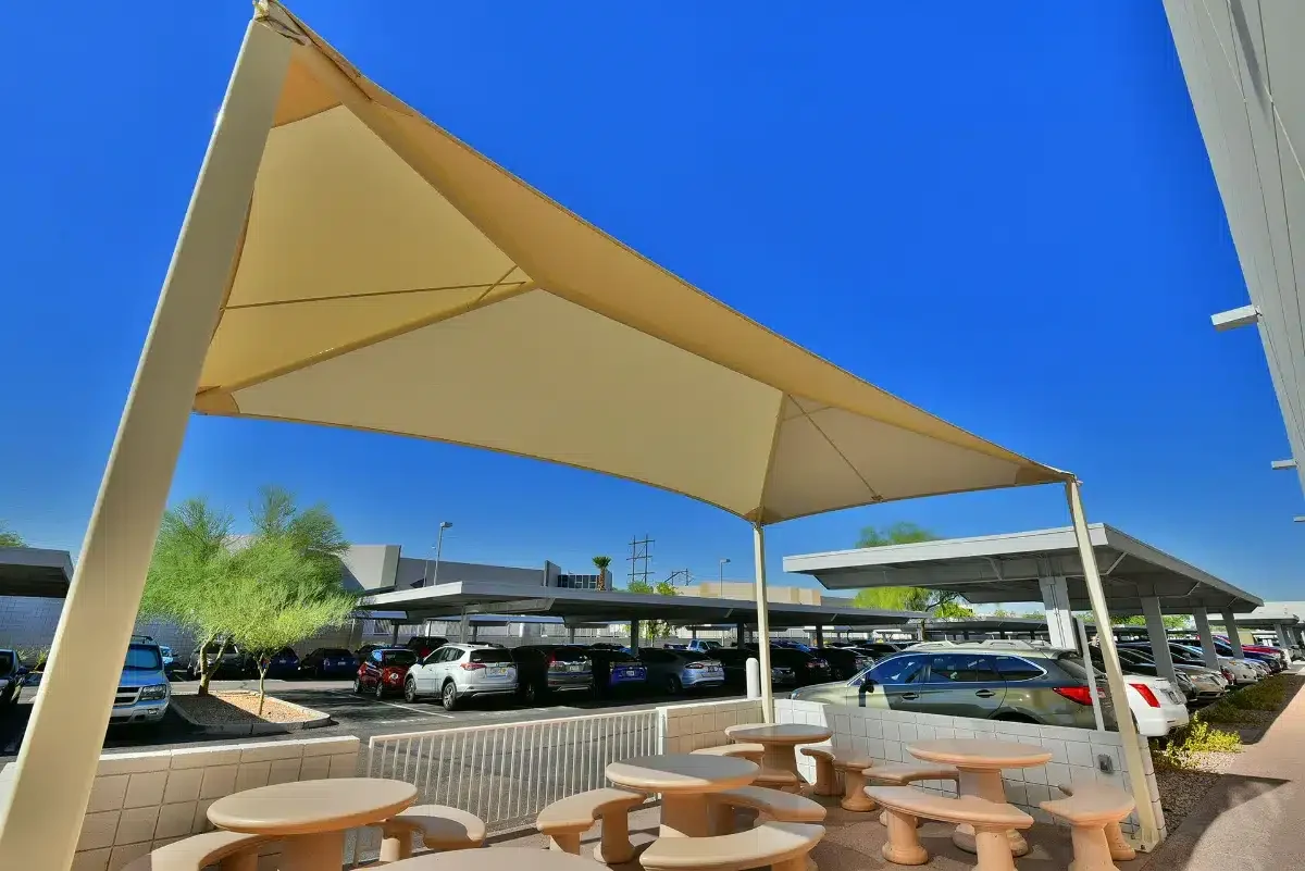 Architectural shade structure at an American Airlines property in Arizona