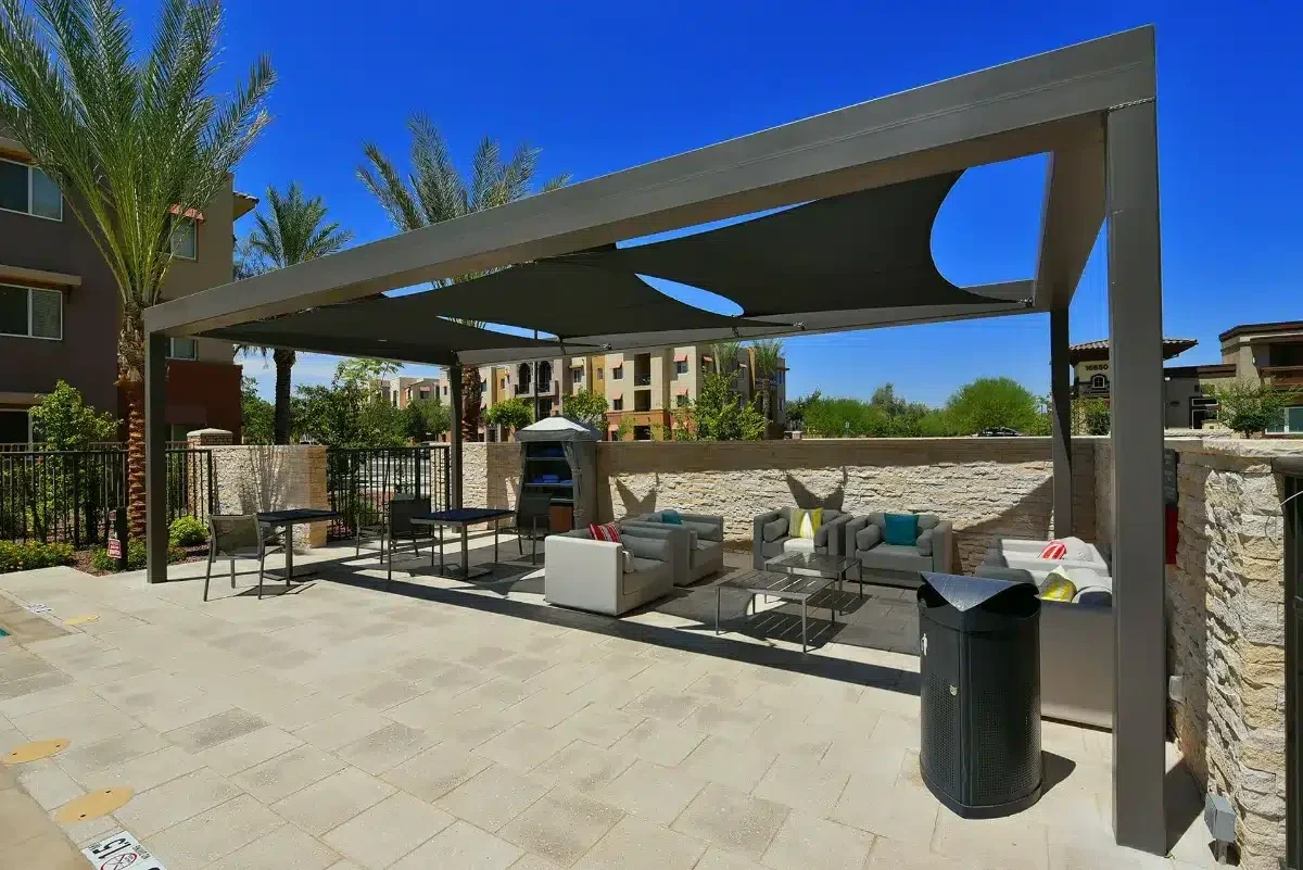 Architectural shade sails at an Arizona hospitality property